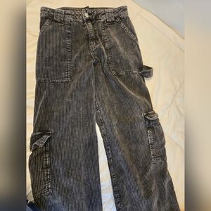 Forever 21 Cargo Pants Women S Black Corduroy Wide Leg Zip Fly Casual Y2K Cotton